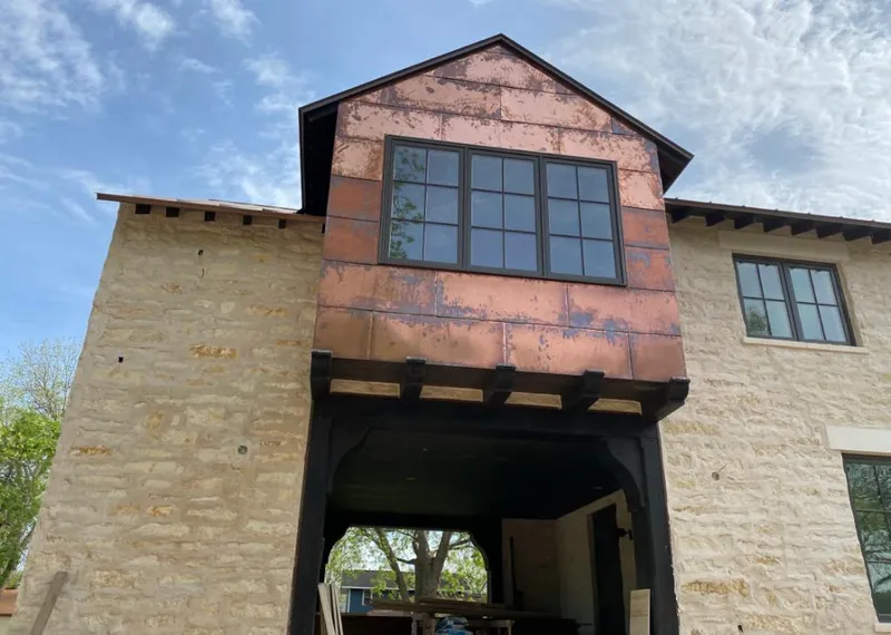 Copper metal panel facade on a stone building for Metal Roof Coating in Ewa Gentry